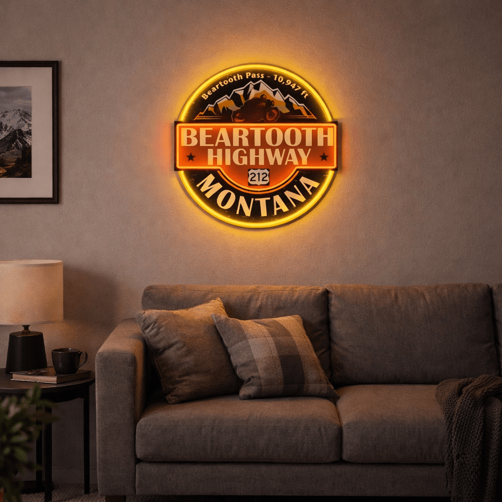 ShineNeon™ Beartooth Highway 212 Motorcycle Neon Sign - Retro Montana Garage & Man Cave Decor - Shineneon