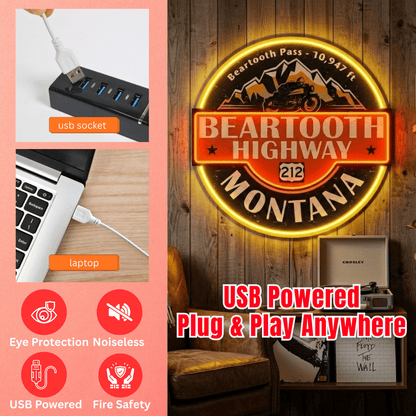 ShineNeon™ Beartooth Highway 212 Motorcycle Neon Sign - Retro Montana Garage & Man Cave Decor - Shineneon