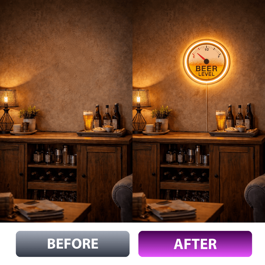 ShineNeon™ Beer Level Fuel Gauge LED Neon Sign - Retro Bar & Man Cave Wall Decor - Shineneon