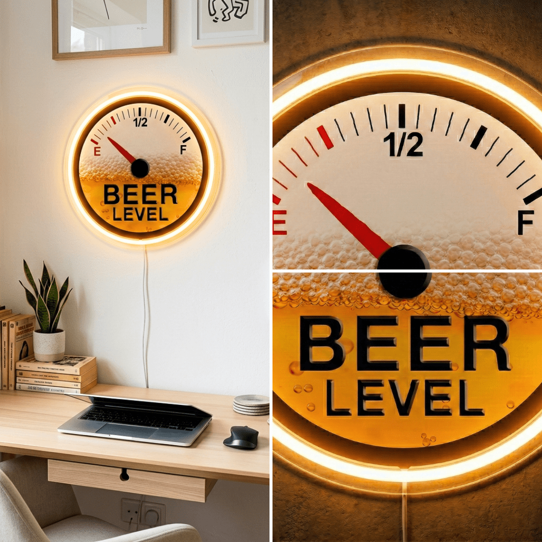 ShineNeon™ Beer Level Fuel Gauge LED Neon Sign - Retro Bar & Man Cave Wall Decor - Shineneon
