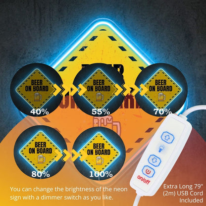 ShineNeon™ Beer On Board Caution Neon Sign Funny Garage Bar Wall Decor USB Power Neon Sign - Shineneon