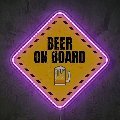 ShineNeon™ Beer On Board Caution Neon Sign Funny Garage Bar Wall Decor USB Power Neon Sign - Shineneon