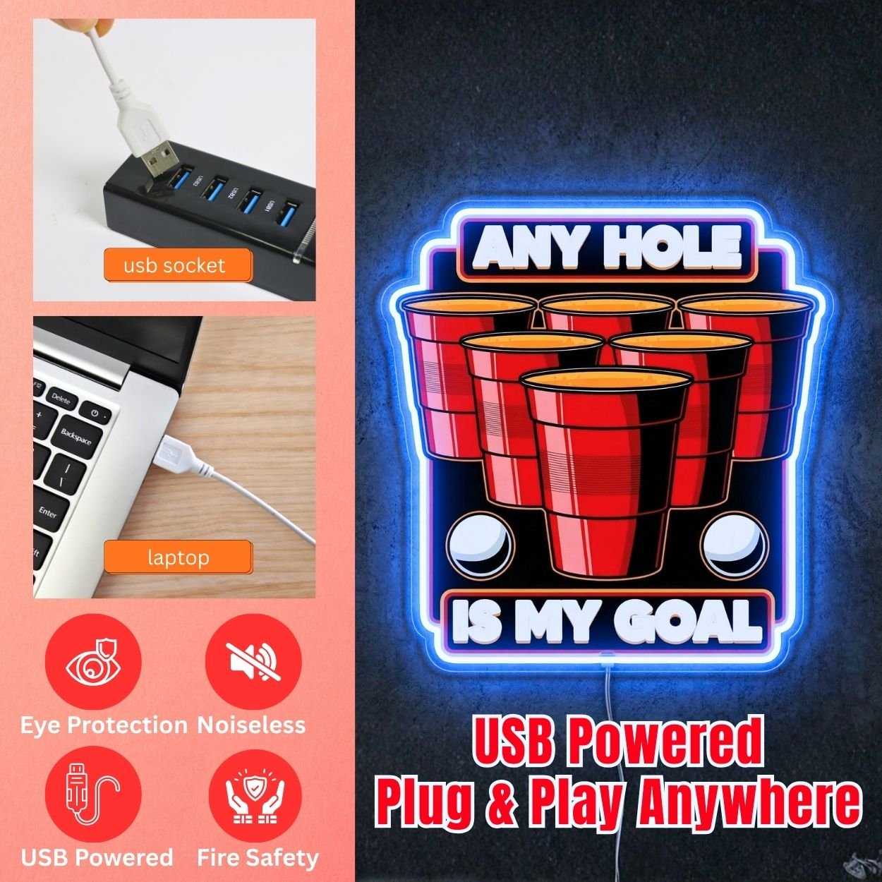 ShineNeon™ Beer Pong Red Cup Neon Sign Funny Party Game Room Decor USB Power Neon Sign - Shineneon