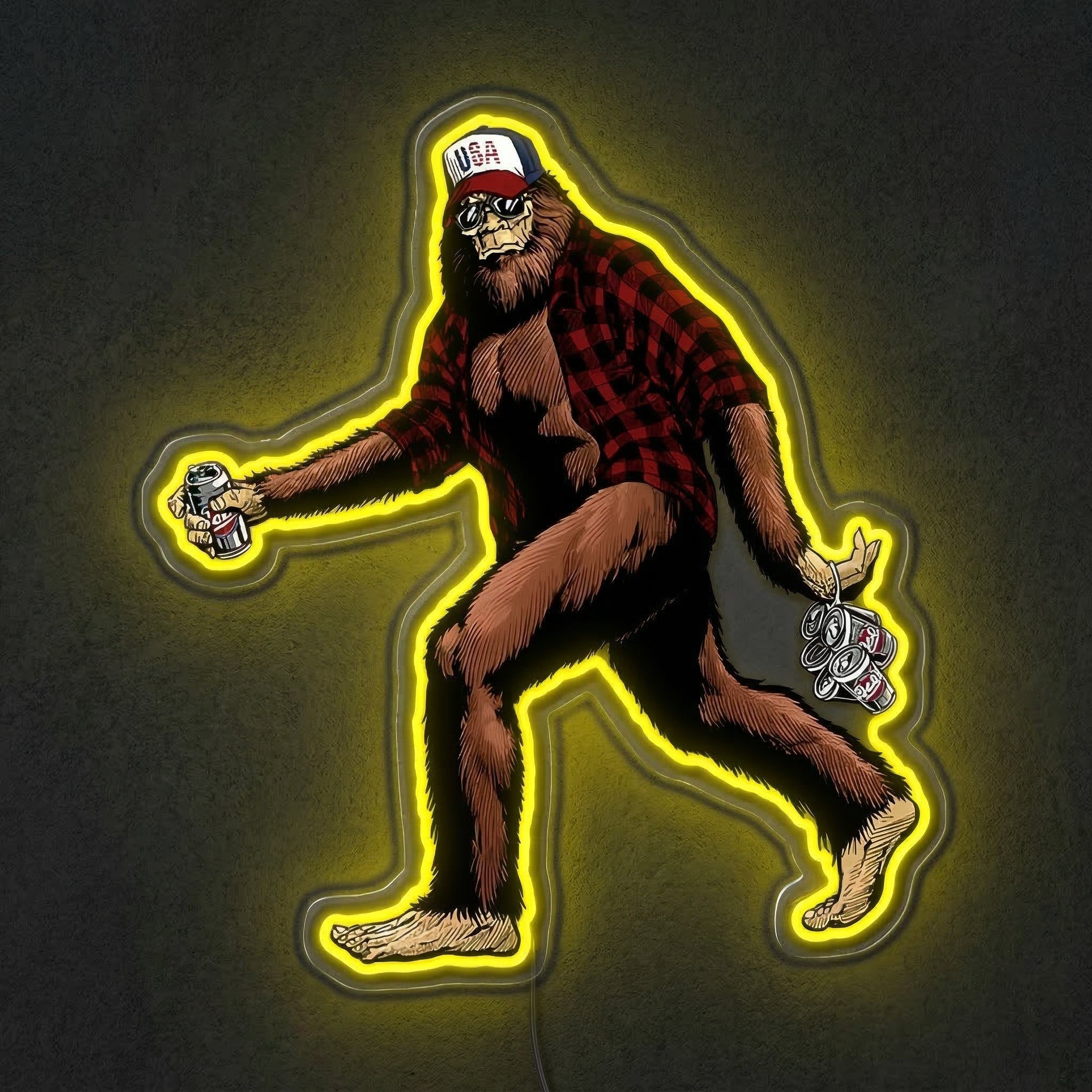 ShineNeon™ Bigfoot Beer Run Neon Sign Red Plaid Sasquatch Man Cave Decor USB Power Neon Sign - Shineneon