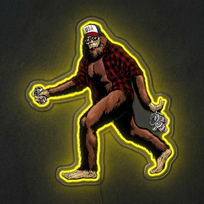 ShineNeon™ Bigfoot Beer Run Neon Sign Red Plaid Sasquatch Man Cave Decor USB Power Neon Sign - Shineneon