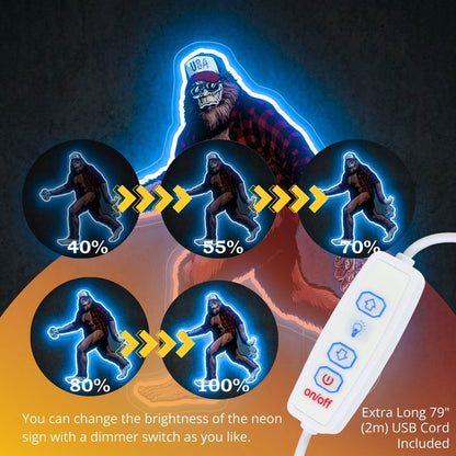 ShineNeon™ Bigfoot Beer Run Neon Sign Red Plaid Sasquatch Man Cave Decor USB Power Neon Sign - Shineneon