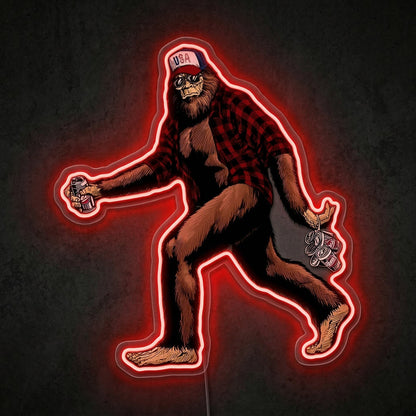 ShineNeon™ Bigfoot Beer Run Neon Sign Red Plaid Sasquatch Man Cave Decor USB Power Neon Sign - Shineneon