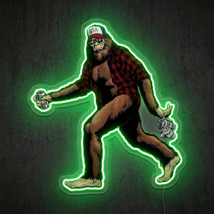 ShineNeon™ Bigfoot Beer Run Neon Sign Red Plaid Sasquatch Man Cave Decor USB Power Neon Sign - Shineneon