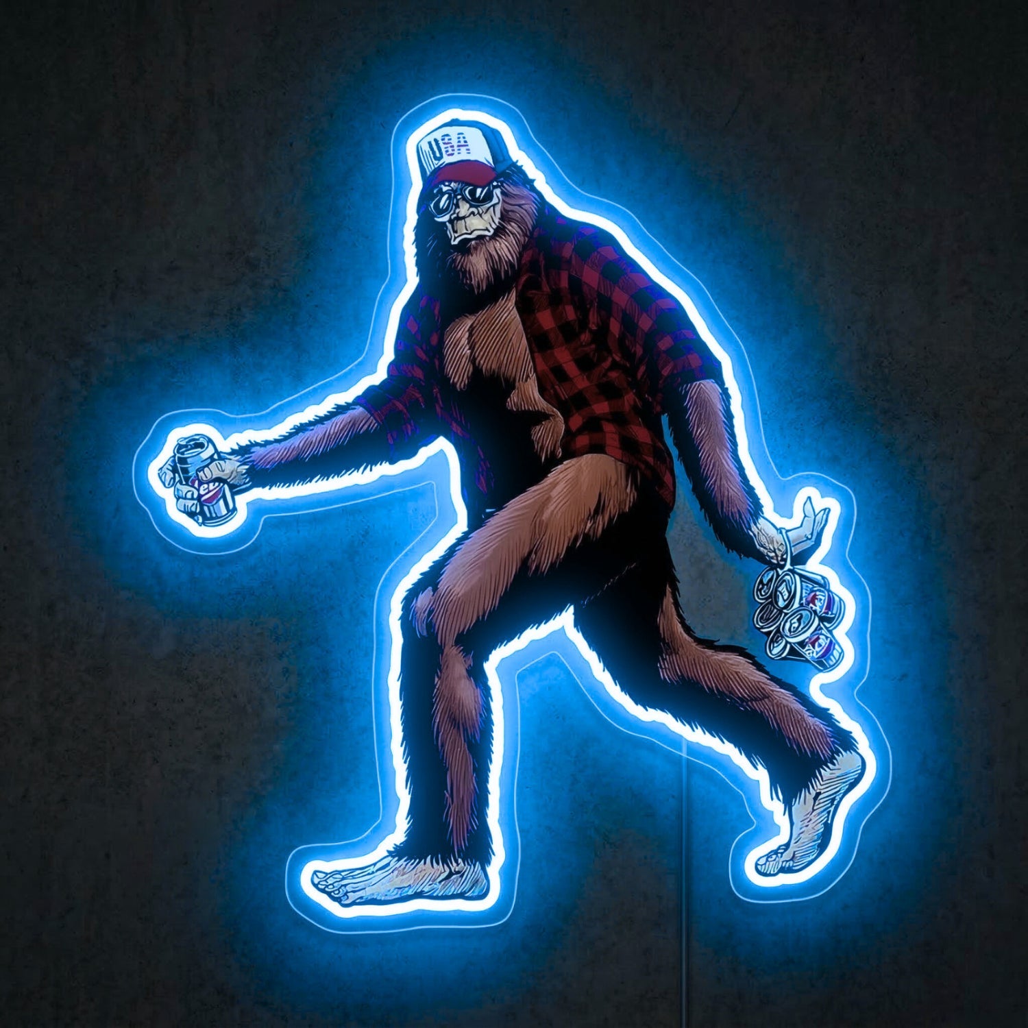 ShineNeon™ Bigfoot Beer Run Neon Sign Red Plaid Sasquatch Man Cave Decor USB Power Neon Sign - Shineneon