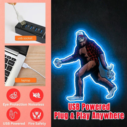 ShineNeon™ Bigfoot Beer Run Neon Sign Red Plaid Sasquatch Man Cave Decor USB Power Neon Sign - Shineneon
