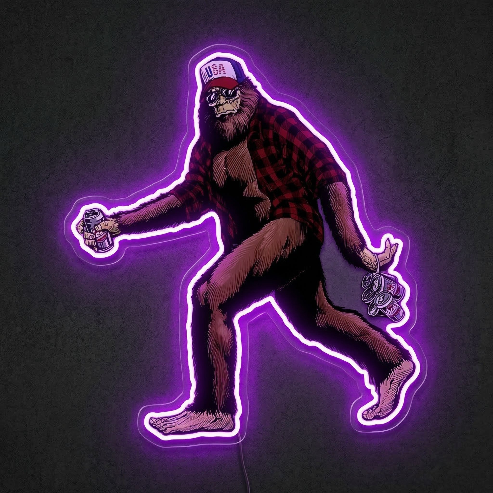 ShineNeon™ Bigfoot Beer Run Neon Sign Red Plaid Sasquatch Man Cave Decor USB Power Neon Sign - Shineneon