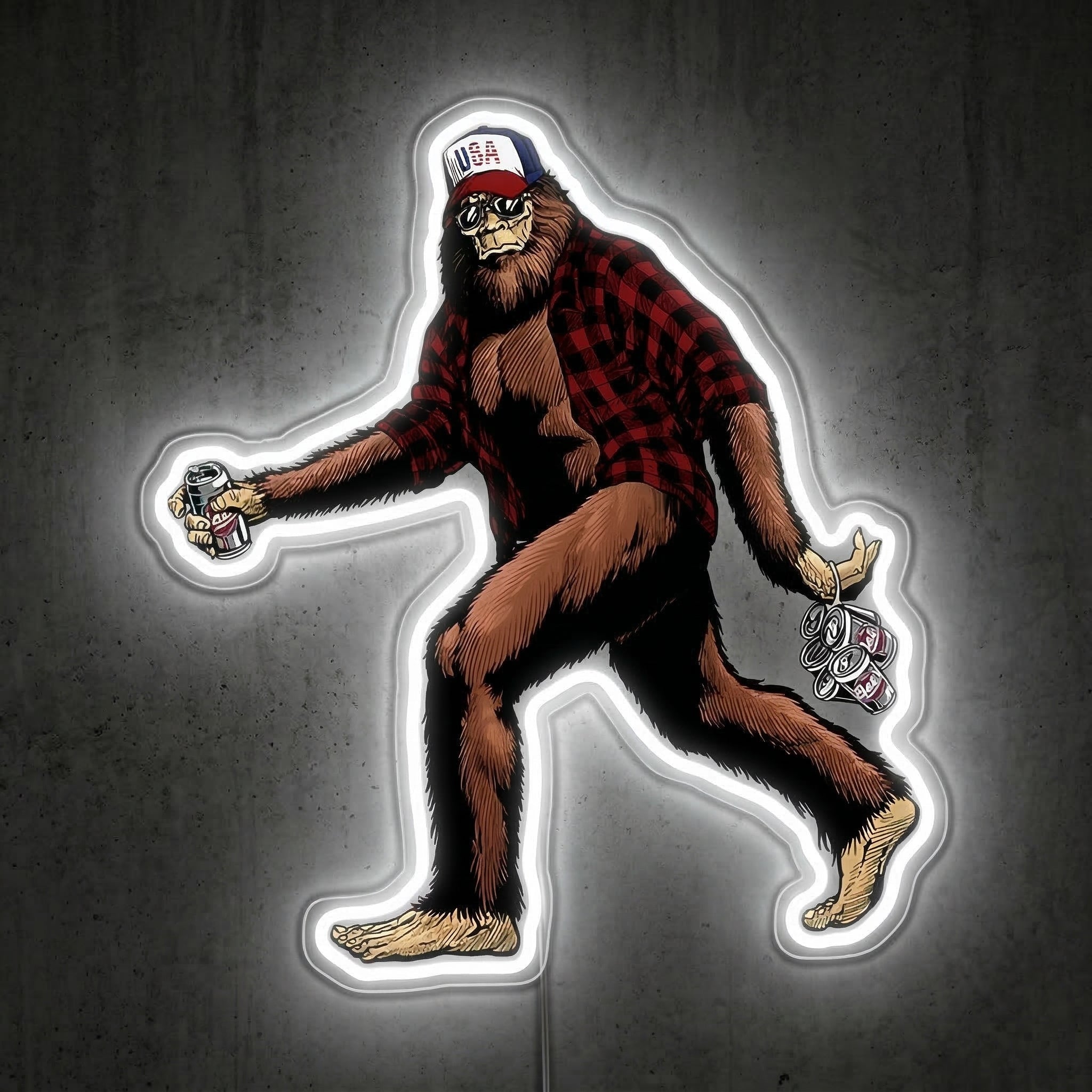 ShineNeon™ Bigfoot Beer Run Neon Sign Red Plaid Sasquatch Man Cave Decor USB Power Neon Sign - Shineneon