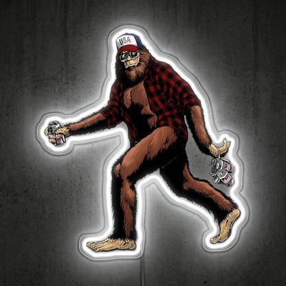 ShineNeon™ Bigfoot Beer Run Neon Sign Red Plaid Sasquatch Man Cave Decor USB Power Neon Sign - Shineneon