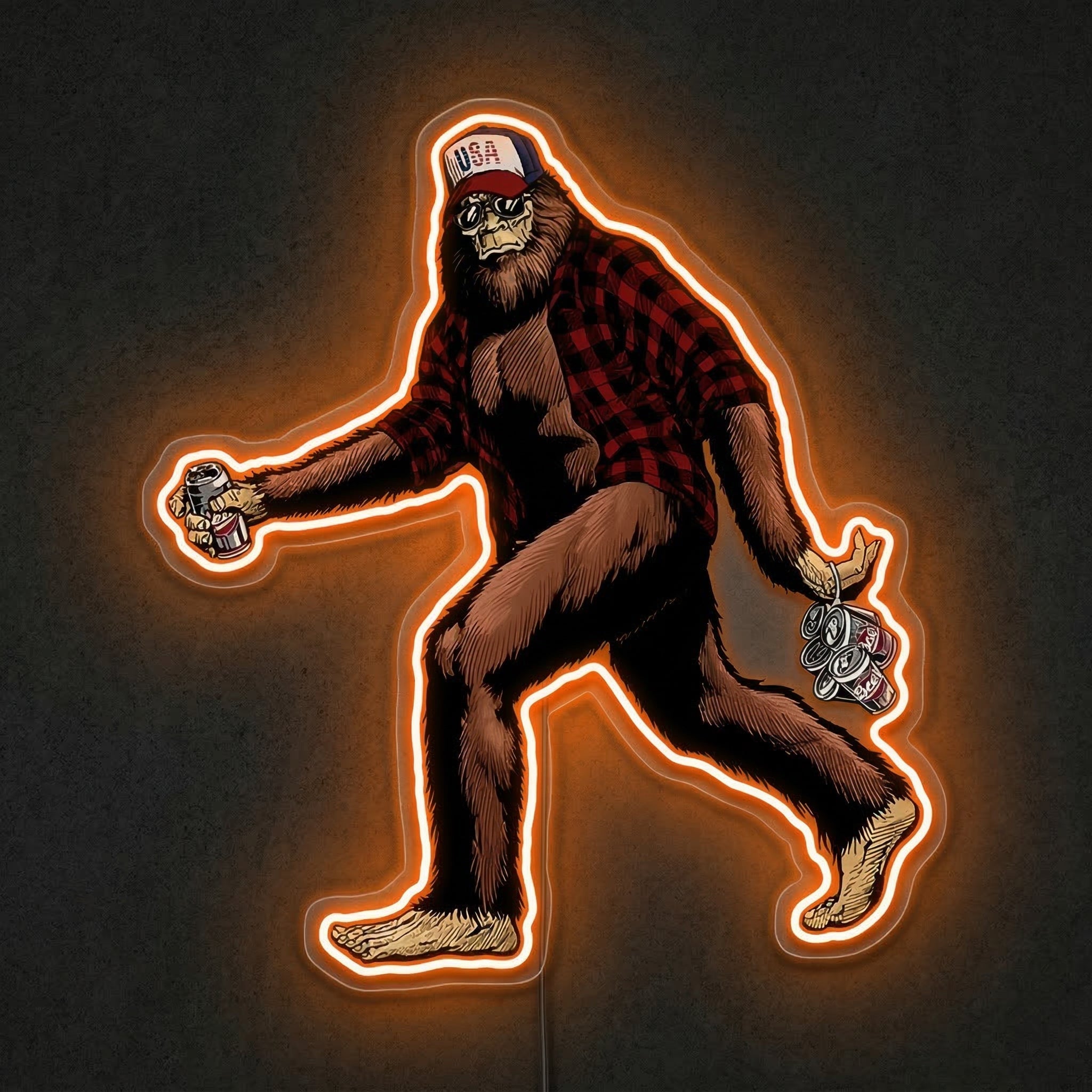 ShineNeon™ Bigfoot Beer Run Neon Sign Red Plaid Sasquatch Man Cave Decor USB Power Neon Sign - Shineneon