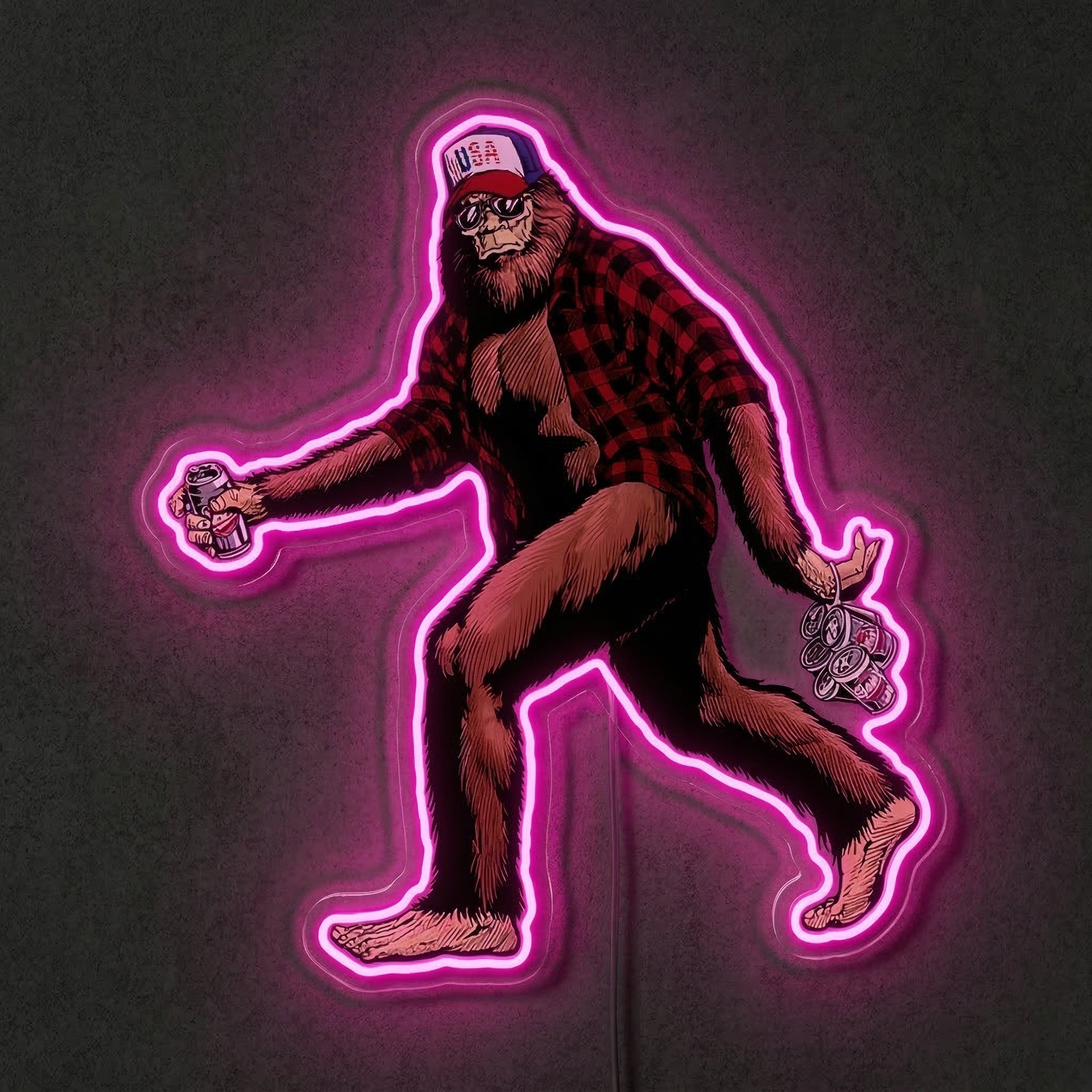 ShineNeon™ Bigfoot Beer Run Neon Sign Red Plaid Sasquatch Man Cave Decor USB Power Neon Sign - Shineneon