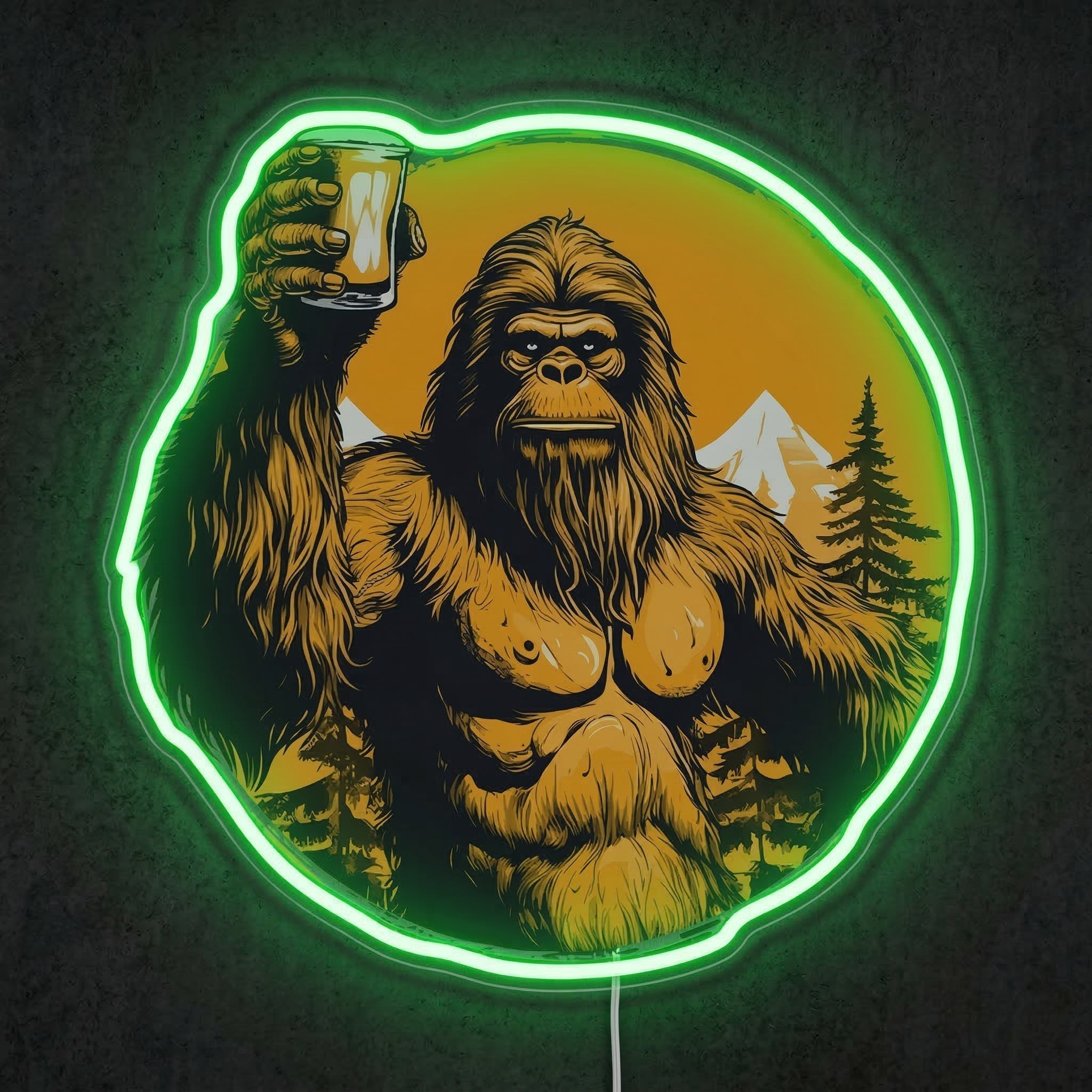 ShineNeon™ Bigfoot Cheers Sunset Neon Sign Mountain Sasquatch Bar Decor USB Power Neon Sign - Shineneon