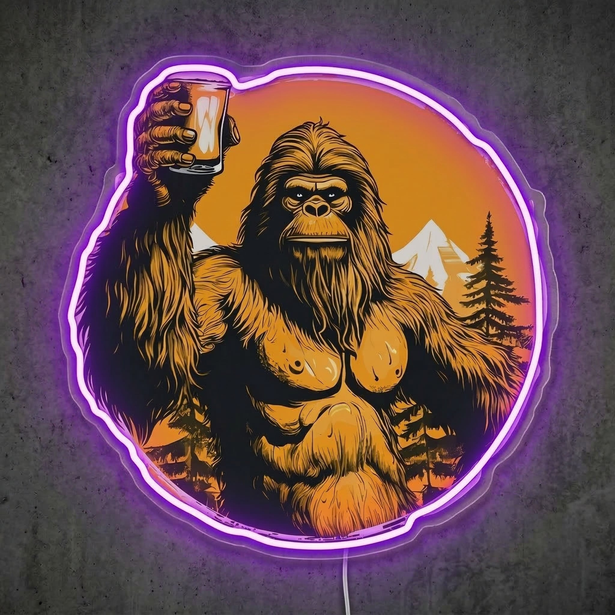 ShineNeon™ Bigfoot Cheers Sunset Neon Sign Mountain Sasquatch Bar Decor USB Power Neon Sign - Shineneon