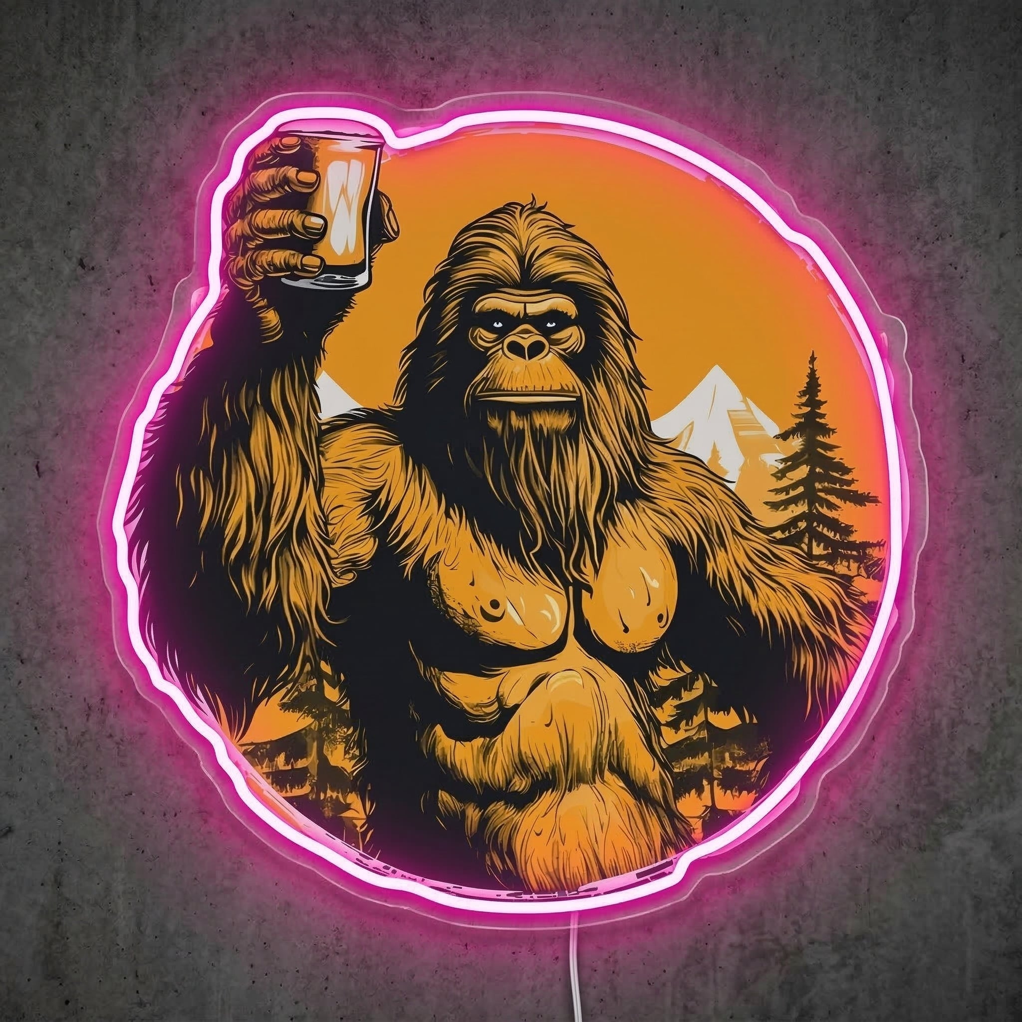 ShineNeon™ Bigfoot Cheers Sunset Neon Sign Mountain Sasquatch Bar Decor USB Power Neon Sign - Shineneon