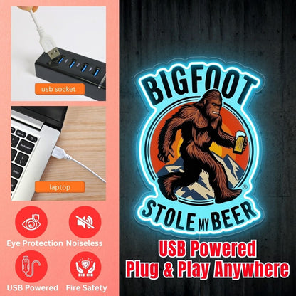 ShineNeon™ Bigfoot Stole My Beer Neon Sign Outdoor Adventure Man Cave Decor USB Neon Sign - Shineneon