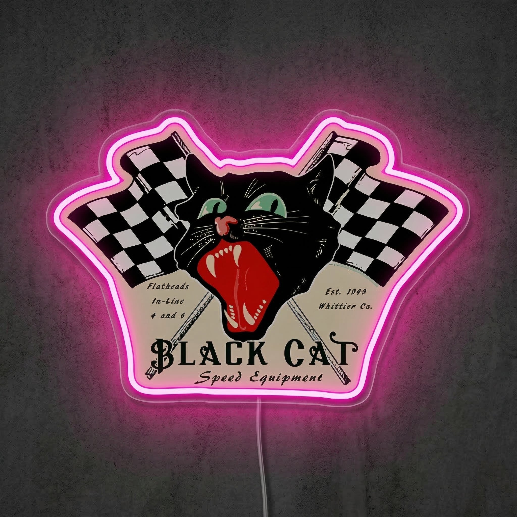 ShineNeon™ Black Cat Speed Equipment LED Sign Retro Hot Rod Garage & Man Cave Decor USB Power - Shineneon