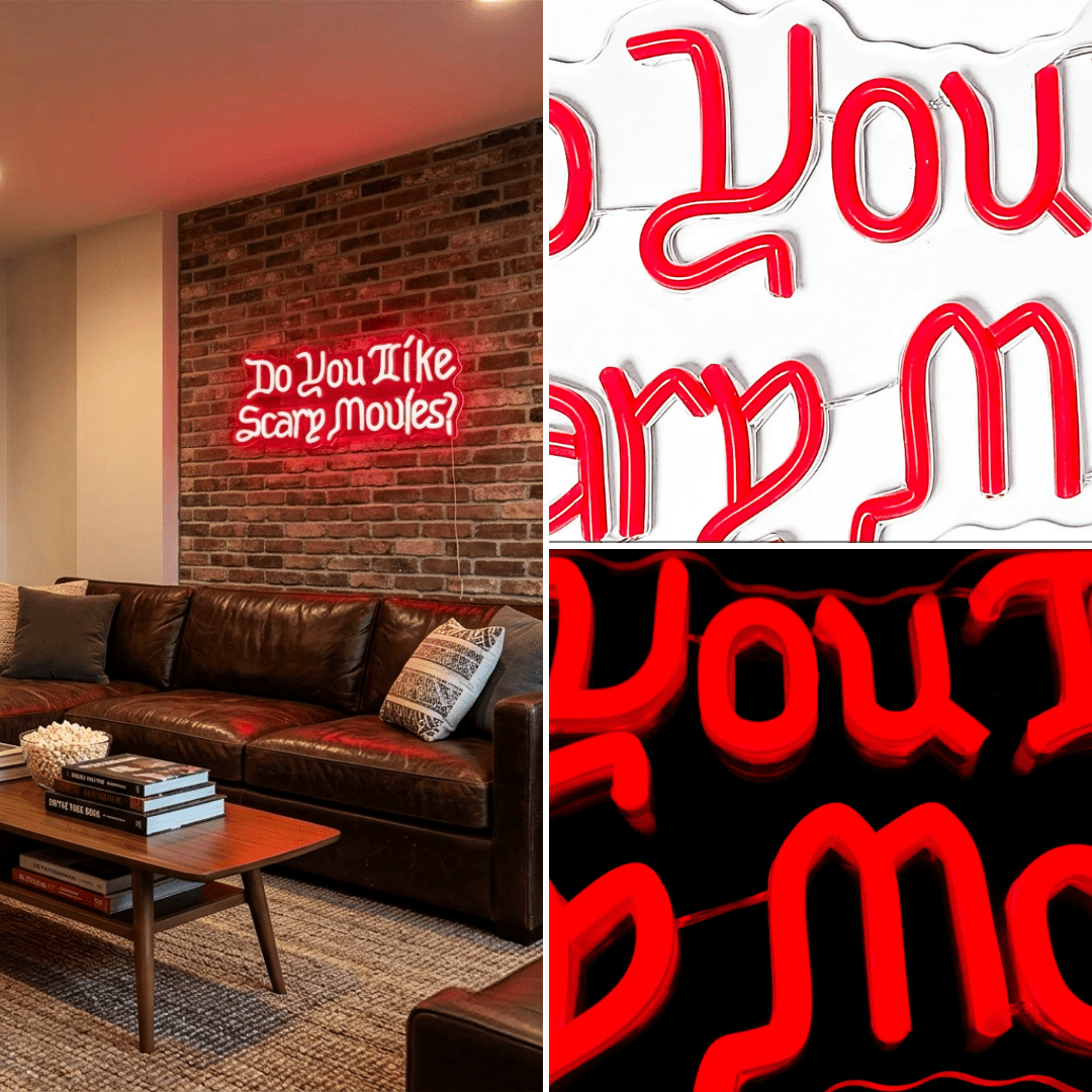 ShineNeon™ Blood Red Scary Movies LED Sign Spooky Home Theater Vibe - Shineneon