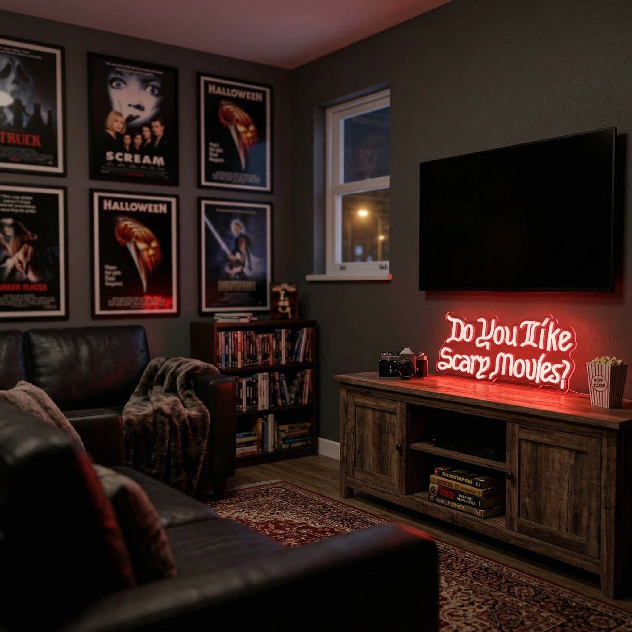 ShineNeon™ Blood Red Scary Movies LED Sign Spooky Home Theater Vibe - Shineneon