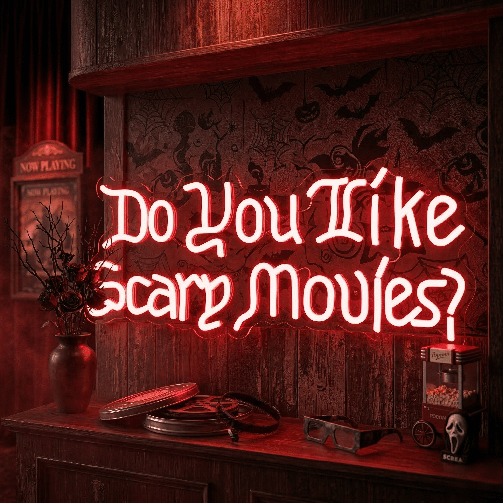 ShineNeon™ Blood Red Scary Movies LED Sign Spooky Home Theater Vibe - Shineneon