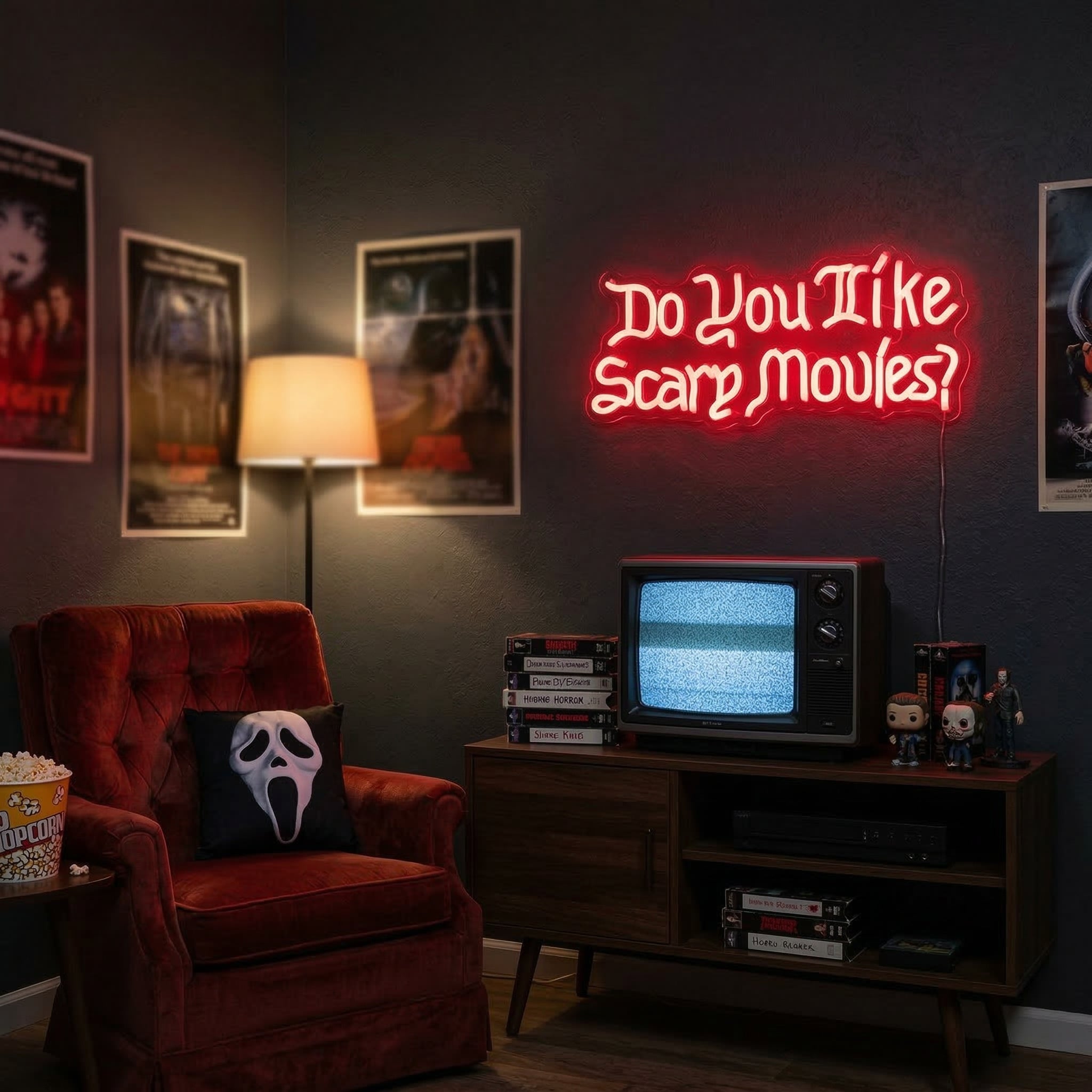 ShineNeon™ Blood Red Scary Movies LED Sign Spooky Home Theater Vibe - Shineneon