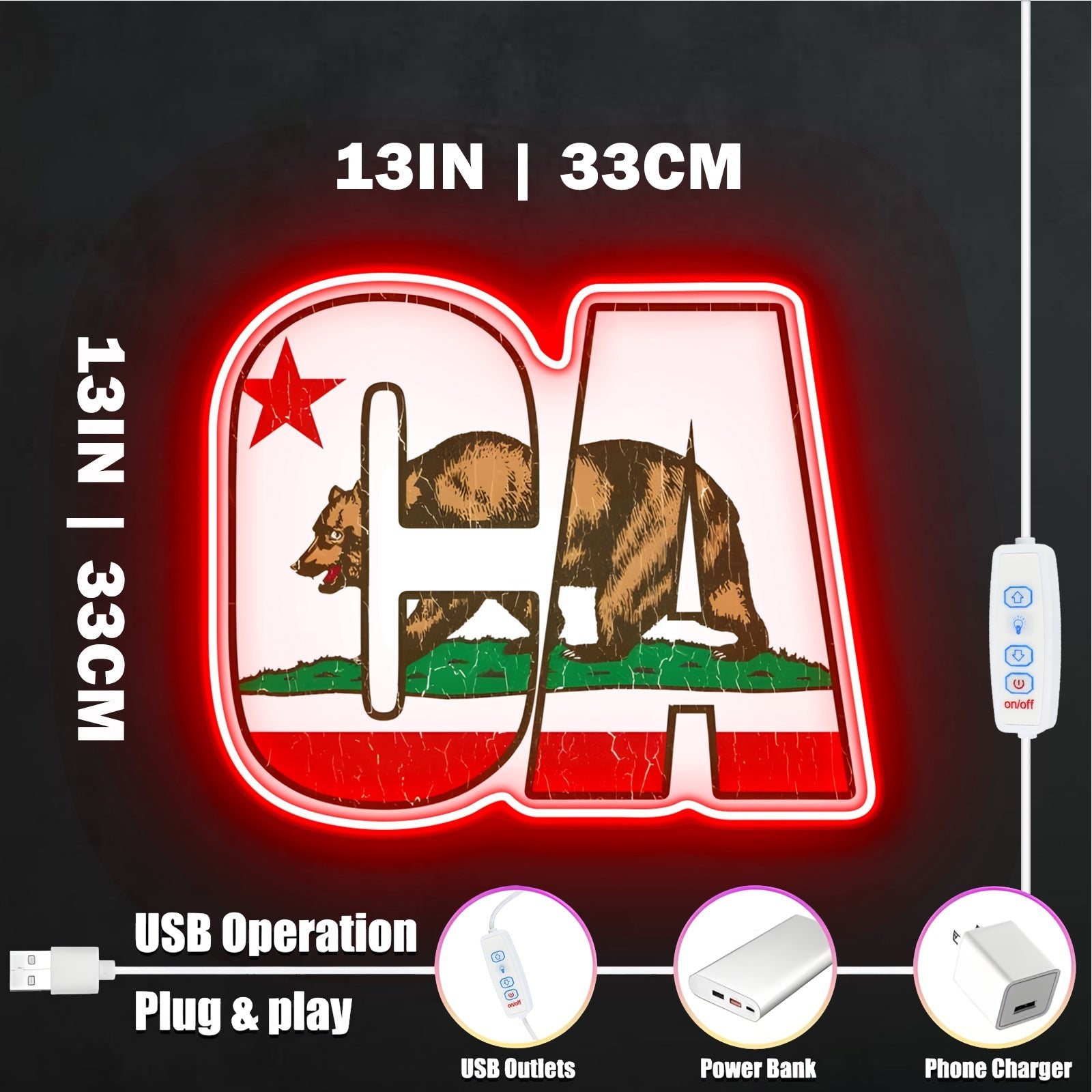 ShineNeon™ CA Bear LED Neon Sign - USB Power State Pride Wall Decor - Shineneon