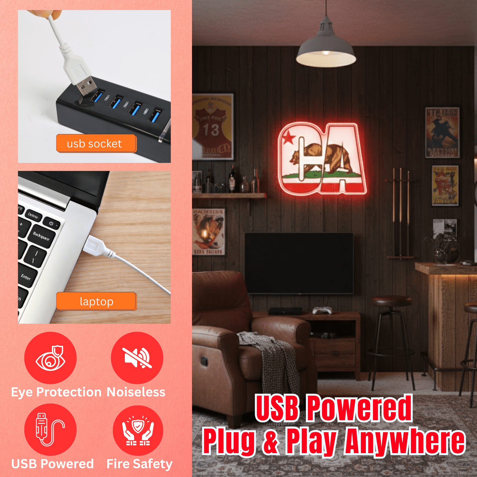 ShineNeon™ CA Bear LED Neon Sign - USB Power State Pride Wall Decor - Shineneon