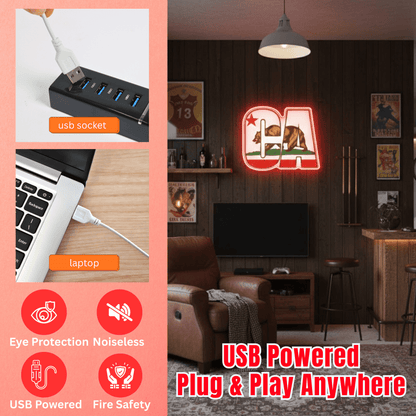 ShineNeon™ CA Bear LED Neon Sign - USB Power State Pride Wall Decor - Shineneon