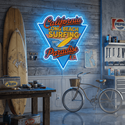 ShineNeon™ California Long Beach Surfing Paradise LED Neon Sign - LA Retro Wall Decor USB Power - Shineneon