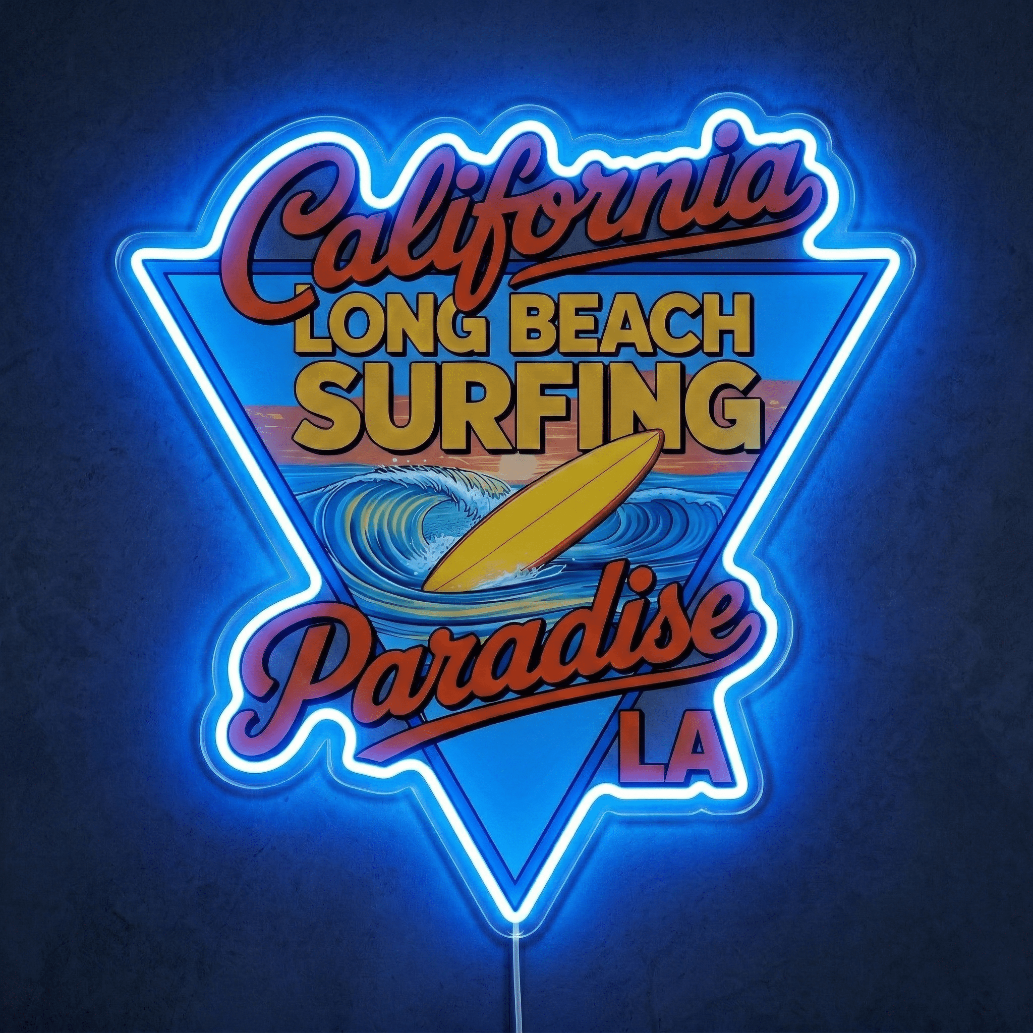 ShineNeon™ California Long Beach Surfing Paradise LED Neon Sign - LA Retro Wall Decor USB Power - Shineneon