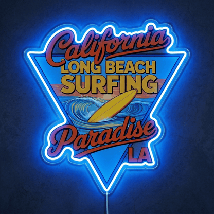 ShineNeon™ California Long Beach Surfing Paradise LED Neon Sign - LA Retro Wall Decor USB Power - Shineneon