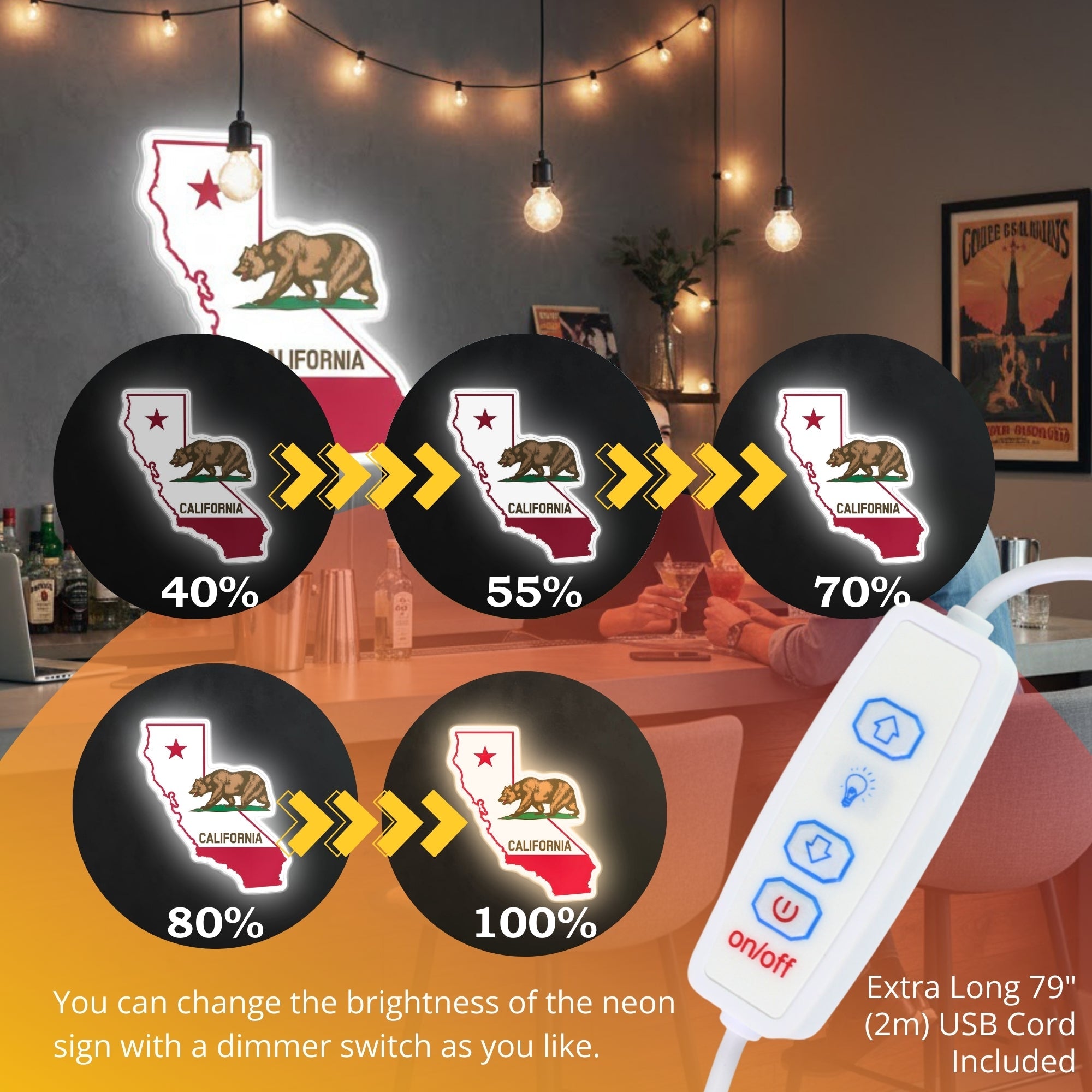 ShineNeon™ California Map LED Neon Sign - USB Power Wall Art for Modern Home Office Living Room - Shineneon