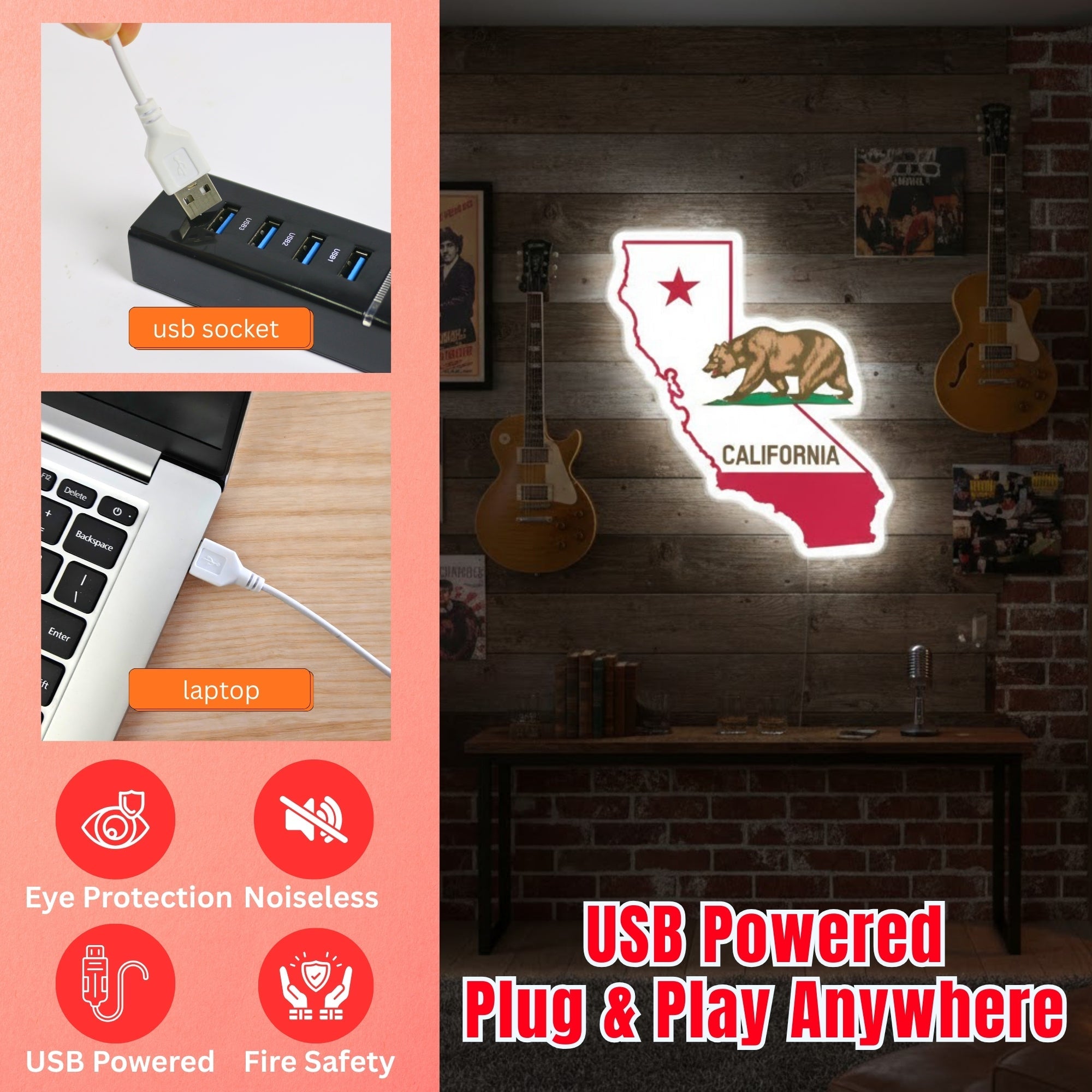 ShineNeon™ California Map LED Neon Sign - USB Power Wall Art for Modern Home Office Living Room - Shineneon