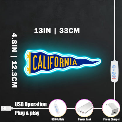ShineNeon™ California Pennant LED Neon Sign - Retro Wall Decor for Dorm Bar Garage (USB Powered) - Shineneon