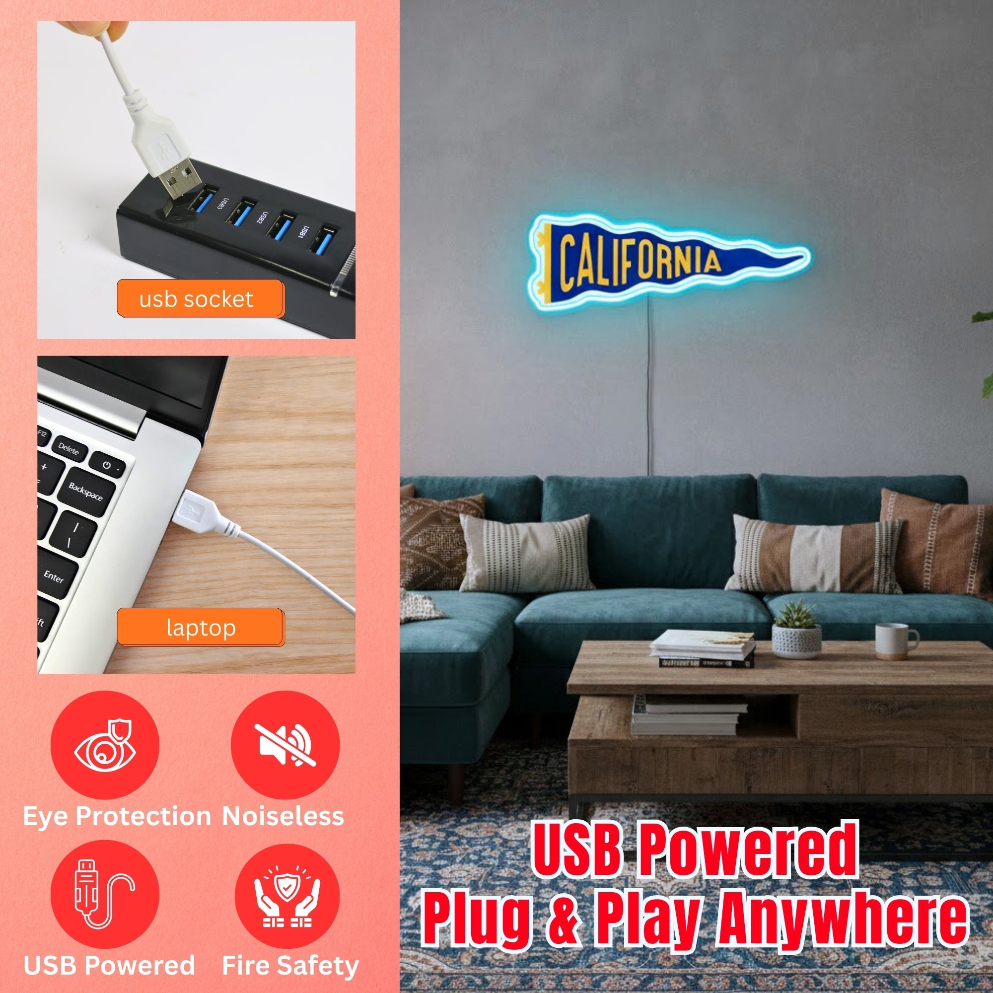 ShineNeon™ California Pennant LED Neon Sign - Retro Wall Decor for Dorm Bar Garage (USB Powered) - Shineneon