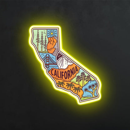 ShineNeon™ California State Map LED Neon Sign - USB Power Illustrated West Coast Wall Art Decor - Shineneon