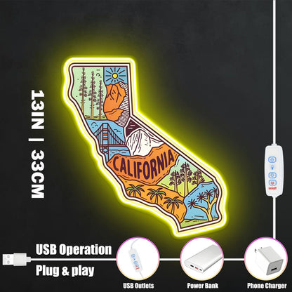 ShineNeon™ California State Map LED Neon Sign - USB Power Illustrated West Coast Wall Art Decor - Shineneon