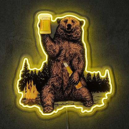 ShineNeon™ Campfire Grizzly Bear Neon Sign Rustic Cabin Bar Decor USB Powered Neon Sign - Shineneon