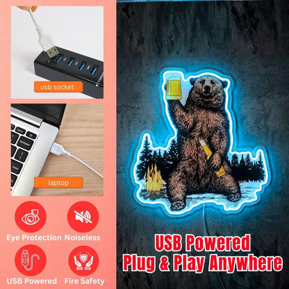 ShineNeon™ Campfire Grizzly Bear Neon Sign Rustic Cabin Bar Decor USB Powered Neon Sign - Shineneon