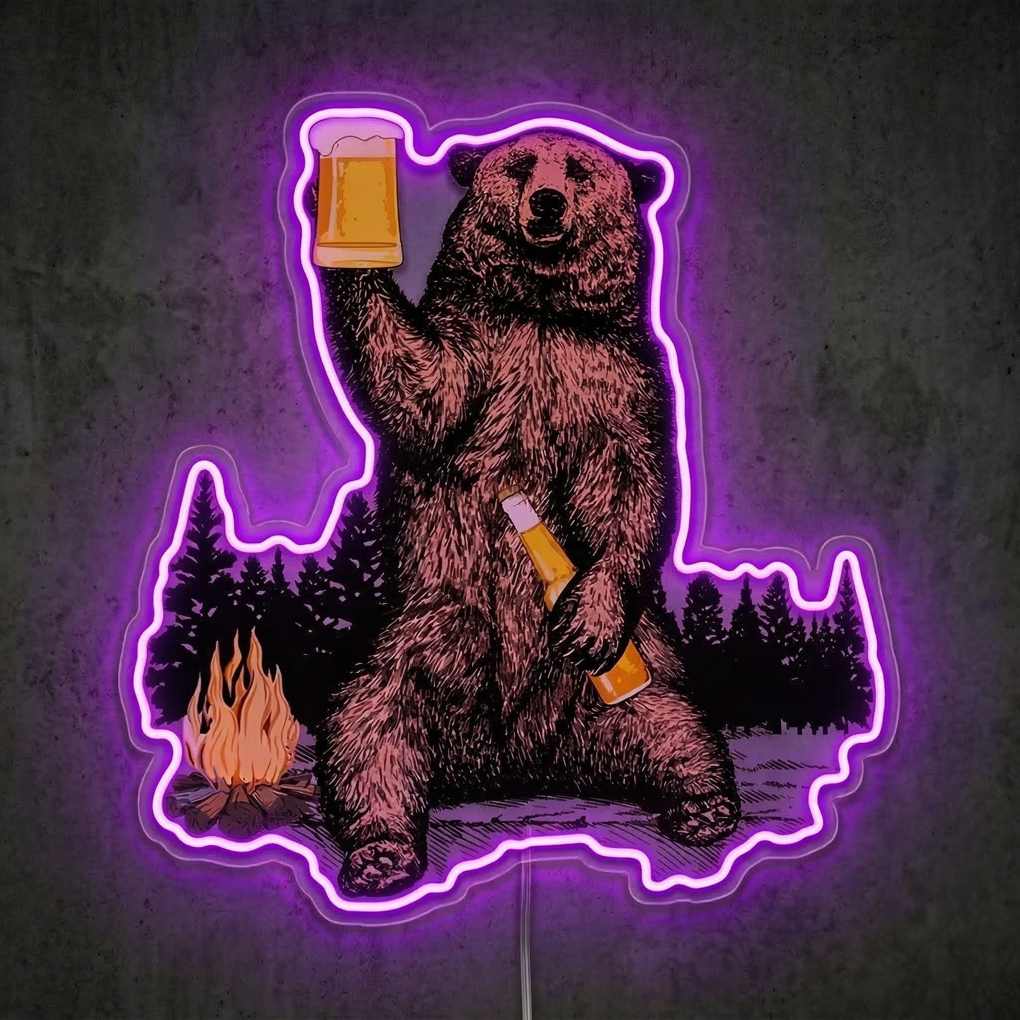 ShineNeon™ Campfire Grizzly Bear Neon Sign Rustic Cabin Bar Decor USB Powered Neon Sign - Shineneon