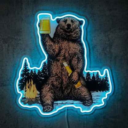 ShineNeon™ Campfire Grizzly Bear Neon Sign Rustic Cabin Bar Decor USB Powered Neon Sign - Shineneon