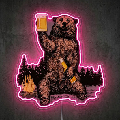 ShineNeon™ Campfire Grizzly Bear Neon Sign Rustic Cabin Bar Decor USB Powered Neon Sign - Shineneon
