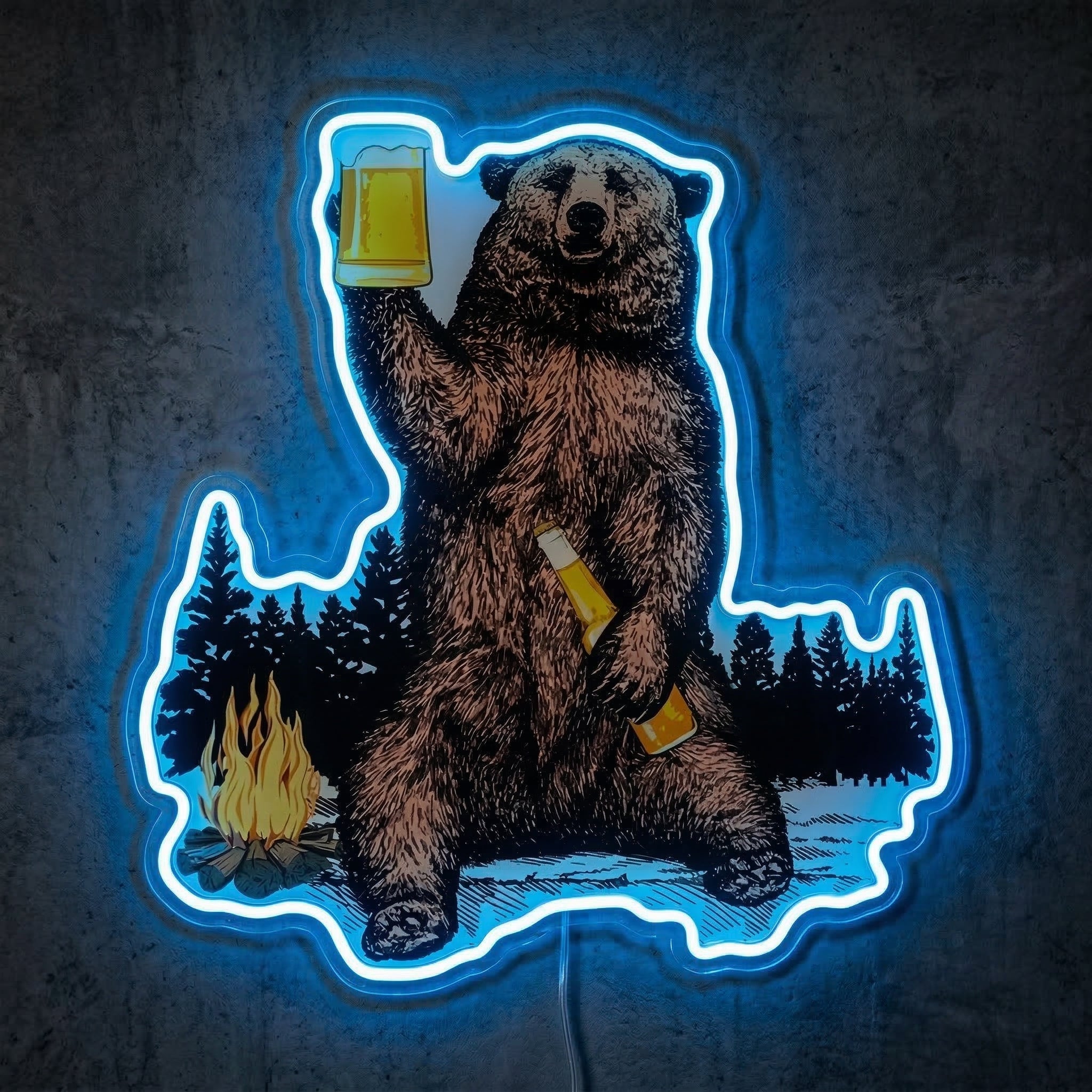 ShineNeon™ Campfire Grizzly Bear Neon Sign Rustic Cabin Bar Decor USB Powered Neon Sign - Shineneon