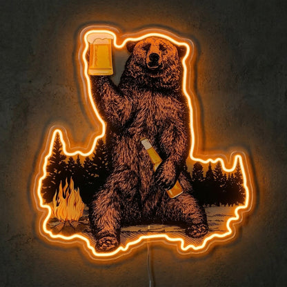 ShineNeon™ Campfire Grizzly Bear Neon Sign Rustic Cabin Bar Decor USB Powered Neon Sign - Shineneon