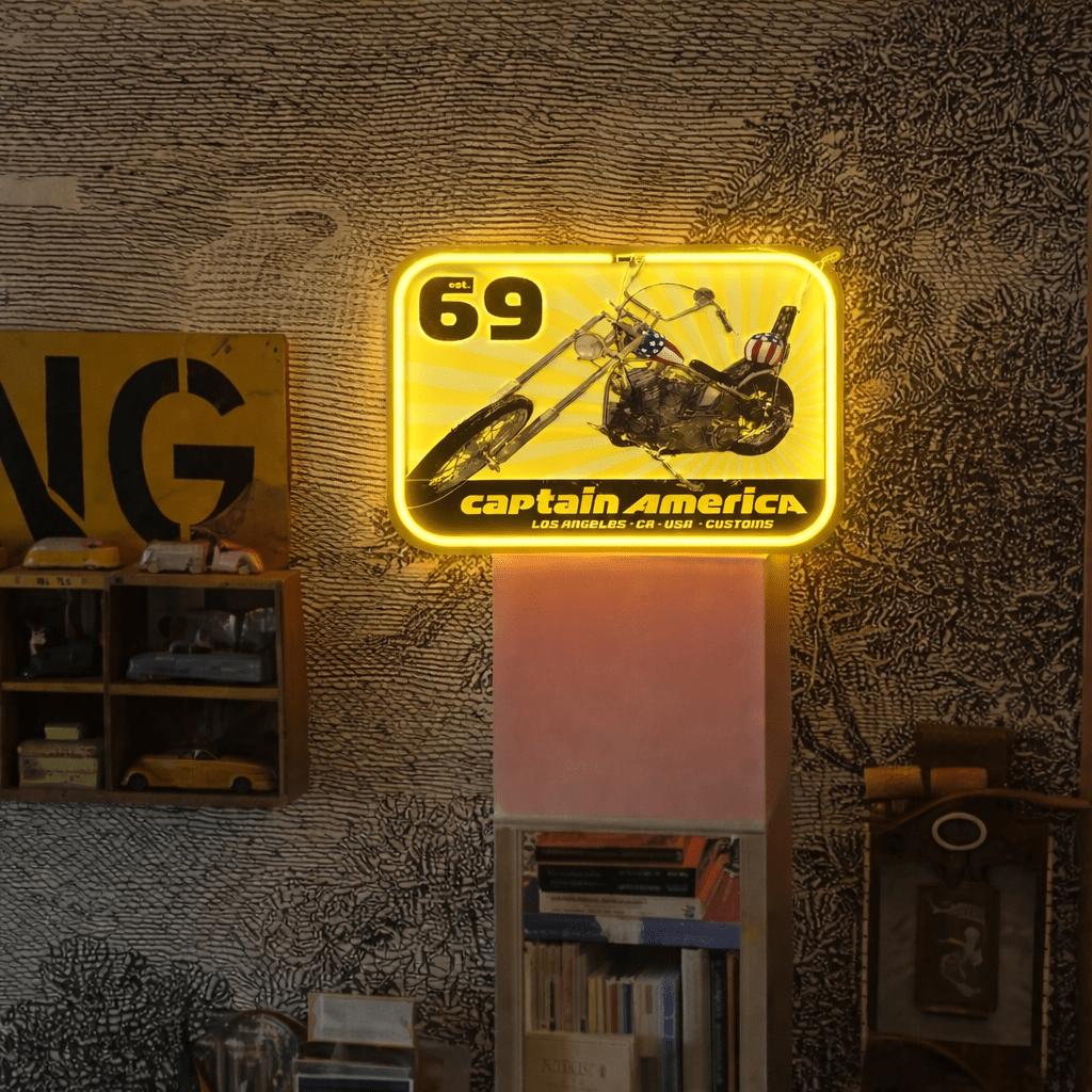ShineNeon™ Captain America Chopper LED Neon Sign - Vintage 69 Biker Wall Art - Shineneon