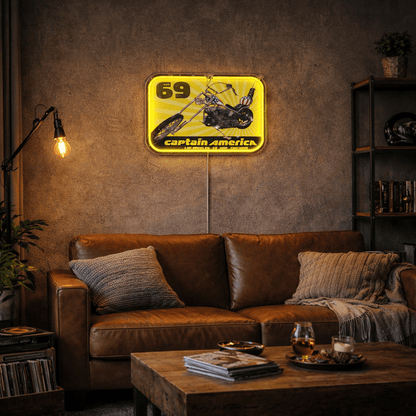 ShineNeon™ Captain America Chopper LED Neon Sign - Vintage 69 Biker Wall Art - Shineneon