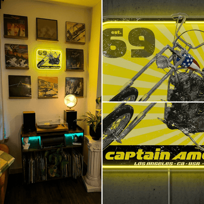 ShineNeon™ Captain America Chopper LED Neon Sign - Vintage 69 Biker Wall Art - Shineneon